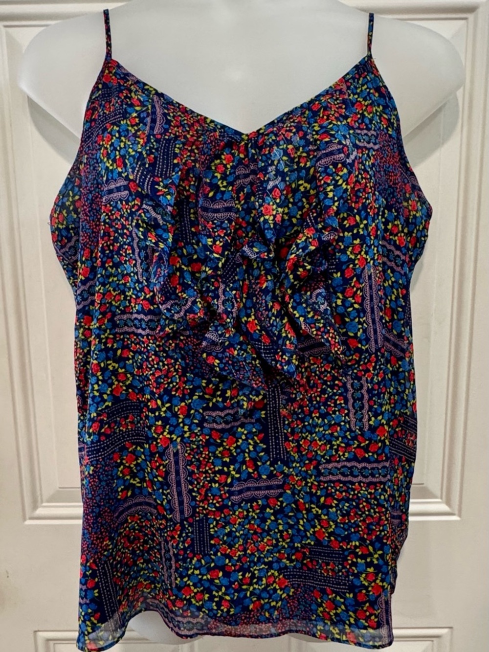 Old Navy Multicolor Floral Navy Ruffle V-Neck Camisole